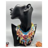 Collection of Artisan Skilled Needlecraft, Beaded and Embroidered Jewelry Necklaces