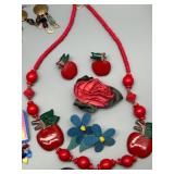 Vibrant Collection of Handmade Wood Beaded Jewelry and Fabric Brooches