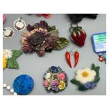 Vibrant Collection of Handmade Wood Beaded Jewelry and Fabric Brooches