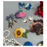 Vibrant Collection of Handmade Wood Beaded Jewelry and Fabric Brooches