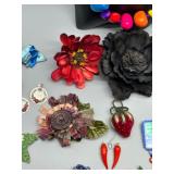 Vibrant Collection of Handmade Wood Beaded Jewelry and Fabric Brooches