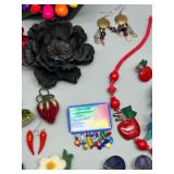 Vibrant Collection of Handmade Wood Beaded Jewelry and Fabric Brooches