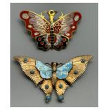 Set of 2 Vintage Florenza Butterfly Brooches with Enamel Designs