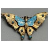 Set of 2 Vintage Florenza Butterfly Brooches with Enamel Designs