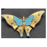 Set of 2 Vintage Florenza Butterfly Brooches with Enamel Designs