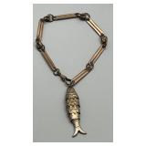 Antique Articulated Fish Charm Bracelet