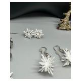Festive Set of Snowflake and Christmas Tree Jewelry Including Rhinestone Brooch
