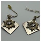 Festive Set of Snowflake and Christmas Tree Jewelry Including Rhinestone Brooch