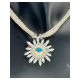 Festive Set of Snowflake and Christmas Tree Jewelry Including Rhinestone Brooch