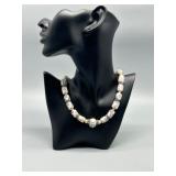 Vintage Custard Glass Lampwork Artisan Beaded Necklace with Rhinestone Accents Gold Filled Clasp