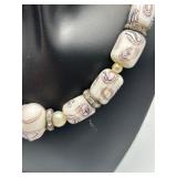 Vintage Custard Glass Lampwork Artisan Beaded Necklace with Rhinestone Accents Gold Filled Clasp