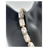 Vintage Custard Glass Lampwork Artisan Beaded Necklace with Rhinestone Accents Gold Filled Clasp