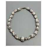 Vintage Custard Glass Lampwork Artisan Beaded Necklace with Rhinestone Accents Gold Filled Clasp