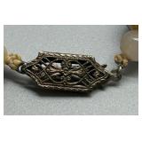 Vintage Custard Glass Lampwork Artisan Beaded Necklace with Rhinestone Accents Gold Filled Clasp