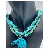 Vintage Authentic Turquoise Nugget Necklace, Bracelet, and Earring Set with Bear Pendant