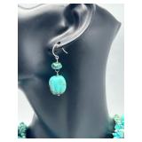 Vintage Authentic Turquoise Nugget Necklace, Bracelet, and Earring Set with Bear Pendant