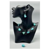 Turquoise Chunky Nugget Jewelry Set with Necklace and Earrings