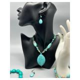 Turquoise Costume Jewelry Set: Necklace, Earrings, Bracelets, and Brooches