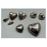 Collection of 7 HEART Shaped Pieces 925 Silver Jewelry Pieces