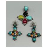 Sterling Silver Pendant and Earrings Set with Mixed Stones Gemstones