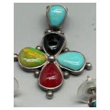 Sterling Silver Pendant and Earrings Set with Mixed Stones Gemstones