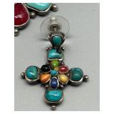 Sterling Silver Pendant and Earrings Set with Mixed Stones Gemstones