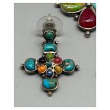Sterling Silver Pendant and Earrings Set with Mixed Stones Gemstones
