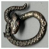 Vintage Sterling Silver Snake Pendant with Red Garnet Eyes