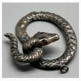 Vintage Sterling Silver Snake Pendant with Red Garnet Eyes