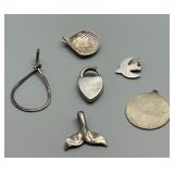 Set of 6 Assorted Sterling Silver Charms Including West Virginia Pendant