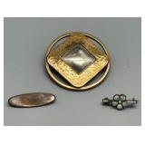 Collection of 3 Vintage Brooches: Sterling Silver BAER SF, Enamel Flower, Shell Design