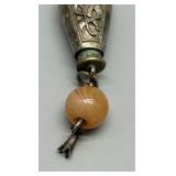 Antique Sterling Silver Chatelaine Chain with Ornate Vase Charm and Bead