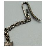 Antique Sterling Silver Chatelaine Chain with Ornate Vase Charm and Bead