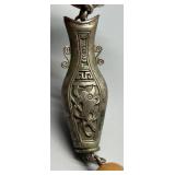 Antique Sterling Silver Chatelaine Chain with Ornate Vase Charm and Bead