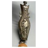 Antique Sterling Silver Chatelaine Chain with Ornate Vase Charm and Bead
