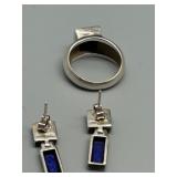 Artisan Sterling Silver Ring and Earrings Set with Lapis Lazuli
