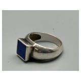 Artisan Sterling Silver Ring and Earrings Set with Lapis Lazuli