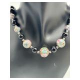 Elegant Black Beaded Necklace and Earring Set with Sterling Silver CloisonnÃ© Details