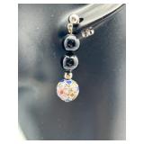 Elegant Black Beaded Necklace and Earring Set with Sterling Silver CloisonnÃ© Details