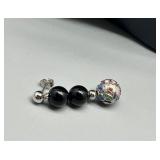 Elegant Black Beaded Necklace and Earring Set with Sterling Silver CloisonnÃ© Details