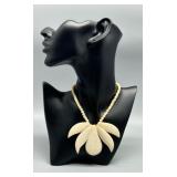 Vintage Carved Bovine Leaf Bead Necklace