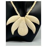 Vintage Carved Bovine Leaf Bead Necklace