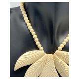 Vintage Carved Bovine Leaf Bead Necklace