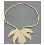Vintage Carved Bovine Leaf Bead Necklace