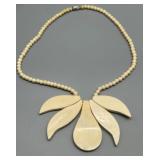 Vintage Carved Bovine Leaf Bead Necklace