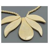 Vintage Carved Bovine Leaf Bead Necklace