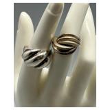 Pair of Vintage Sterling Silver and Gold Twist Design Rings