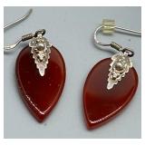 Artisan Biomorphic Brutalist Sterling Silver and Carnelian Jewelry Set with Earrings, Ring, and Stud Earrings