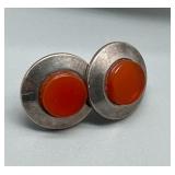 Artisan Biomorphic Brutalist Sterling Silver and Carnelian Jewelry Set with Earrings, Ring, and Stud Earrings