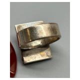 Artisan Biomorphic Brutalist Sterling Silver and Carnelian Jewelry Set with Earrings, Ring, and Stud Earrings